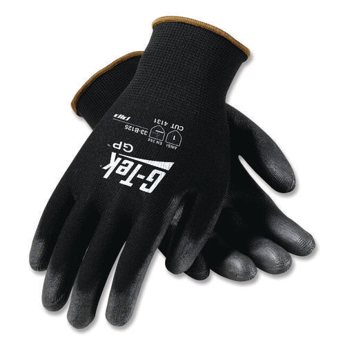 Image of G-Tek® Gp Polyurethane-Coated Nylon Gloves, Large, Black, 12 Pairs