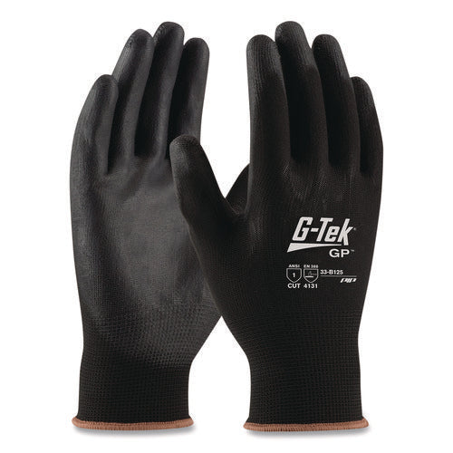 Image of G-Tek® Gp Polyurethane-Coated Nylon Gloves, Large, Black, 12 Pairs