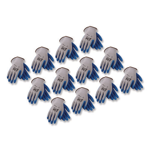 Image of G-Tek® Gp Latex-Coated Cotton/polyester Gloves, Medium, Gray/blue, 12 Pairs