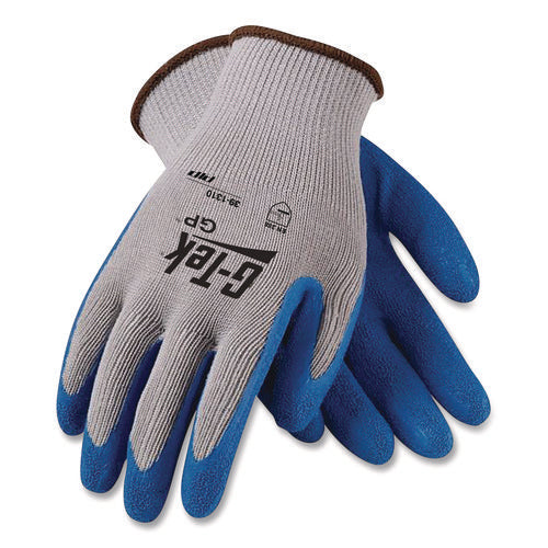 Image of G-Tek® Gp Latex-Coated Cotton/polyester Gloves, Medium, Gray/blue, 12 Pairs