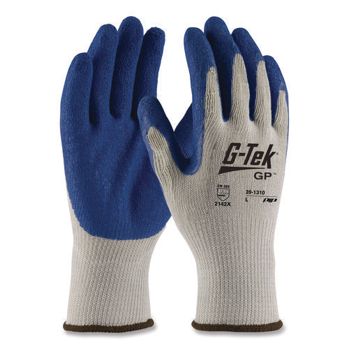 Image of G-Tek® Gp Latex-Coated Cotton/polyester Gloves, Medium, Gray/blue, 12 Pairs