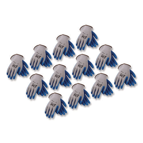 Image of G-Tek® Gp Latex-Coated Cotton/polyester Gloves, Large, Gray/blue, 12 Pairs