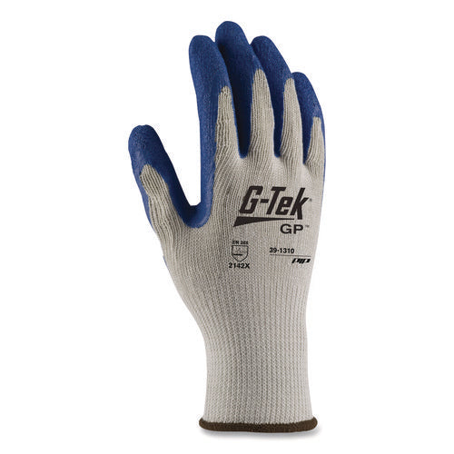 Image of G-Tek® Gp Latex-Coated Cotton/polyester Gloves, Large, Gray/blue, 12 Pairs