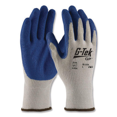 Image of G-Tek® Gp Latex-Coated Cotton/polyester Gloves, Large, Gray/blue, 12 Pairs