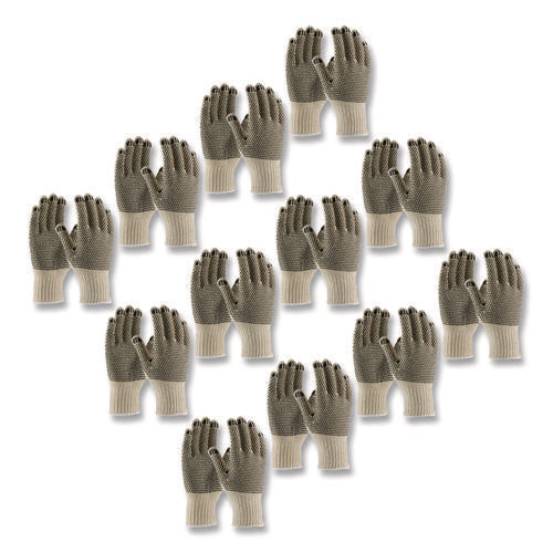 Image of PIP Pvc-Dotted Cotton/polyester Work Gloves, Small, Gray/black, 12 Pairs