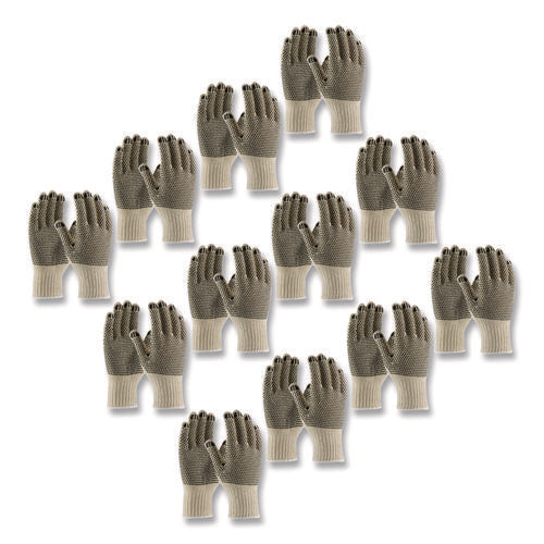 Image of PIP Pvc-Dotted Cotton/polyester Work Gloves, Large, Gray/black, 12 Pairs