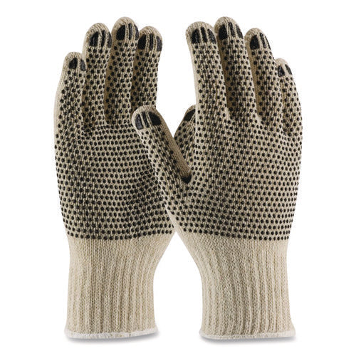 Image of PIP Pvc-Dotted Cotton/polyester Work Gloves, Large, Gray/black, 12 Pairs