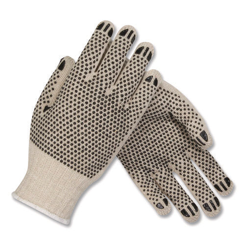Image of PIP Pvc-Dotted Cotton/polyester Work Gloves, Large, Gray/black, 12 Pairs