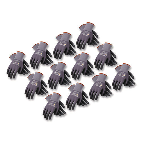 Image of MaxiFlex® Ultimate Seamless Knit Nylon Gloves, Nitrile Coated Microfoam Grip On Palm, Fingers And Knuckles, Large, Gray, 12 Pairs