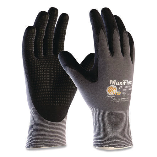 Image of MaxiFlex® Ultimate Seamless Knit Nylon Gloves, Nitrile Coated Microfoam Grip On Palm, Fingers And Knuckles, Large, Gray, 12 Pairs