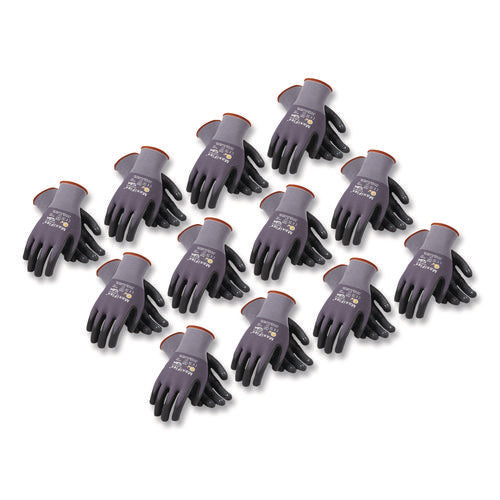 Image of MaxiFlex® Ultimate Seamless Knit Nylon Gloves, Nitrile Coated Microfoam Grip On Palm And Fingers, X-Large, Gray, 12 Pairs
