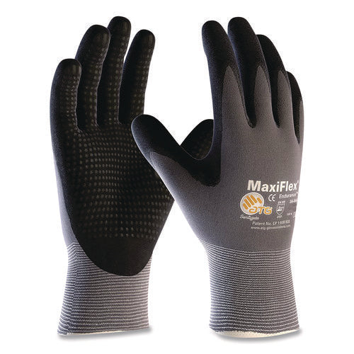 Image of MaxiFlex® Ultimate Seamless Knit Nylon Gloves, Nitrile Coated Microfoam Grip On Palm And Fingers, X-Large, Gray, 12 Pairs