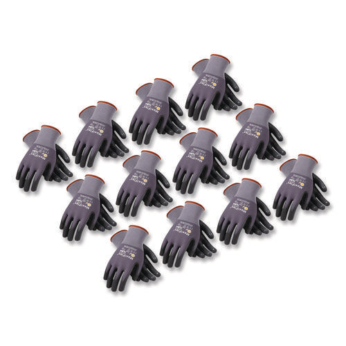 Image of MaxiFlex® Ultimate Seamless Knit Nylon Gloves, Nitrile Coated Microfoam Grip On Palm And Fingers, Small, Gray, 12 Pairs