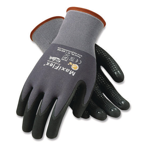 Image of MaxiFlex® Ultimate Seamless Knit Nylon Gloves, Nitrile Coated Microfoam Grip On Palm And Fingers, Small, Gray, 12 Pairs