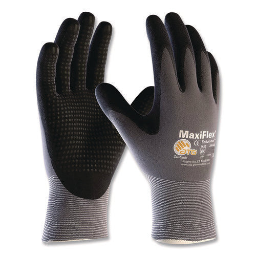 Image of MaxiFlex® Ultimate Seamless Knit Nylon Gloves, Nitrile Coated Microfoam Grip On Palm And Fingers, Small, Gray, 12 Pairs