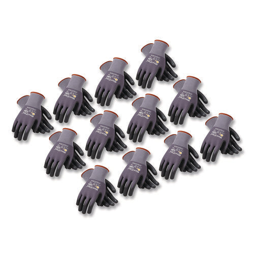 Image of MaxiFlex® Ultimate Seamless Knit Nylon Gloves, Nitrile Coated Microfoam Grip On Palm And Fingers, Medium, Gray, 12 Pairs