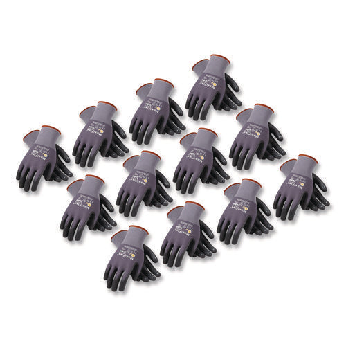Image of MaxiFlex® Ultimate Seamless Knit Nylon Gloves, Nitrile Coated Microfoam Grip On Palm And Fingers, Large, Gray, 12 Pairs