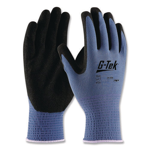 Image of G-Tek® Gp Nitrile-Coated Nylon Gloves, X-Large, Blue/black, 12 Pairs