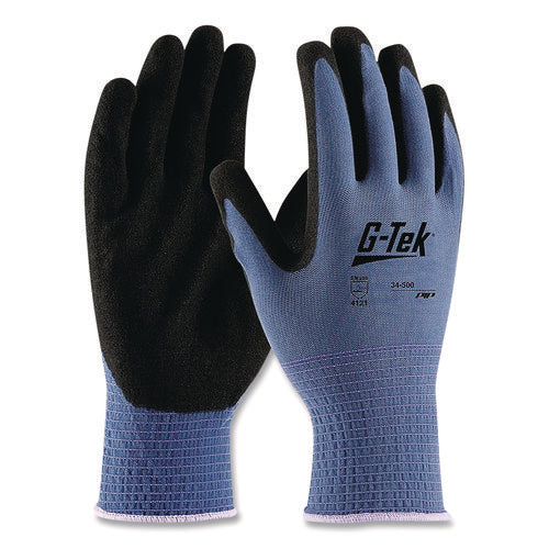 Image of G-Tek® Gp Nitrile-Coated Nylon Gloves, Small, Blue/black, 12 Pairs