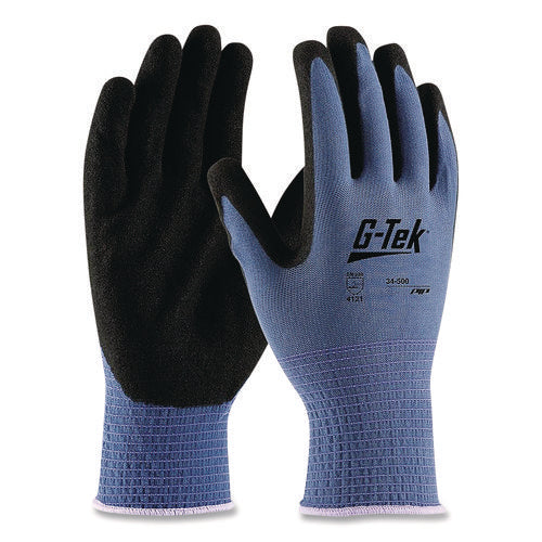 Image of G-Tek® Gp Nitrile-Coated Nylon Gloves, Medium, Blue/black, 12 Pairs