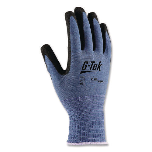 Image of G-Tek® Gp Nitrile-Coated Nylon Gloves, Large, Blue/black, 12 Pairs