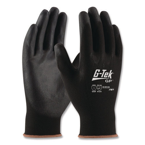 Image of G-Tek® Gp Polyurethane-Coated Nylon Gloves, X-Large, Black, 12 Pairs