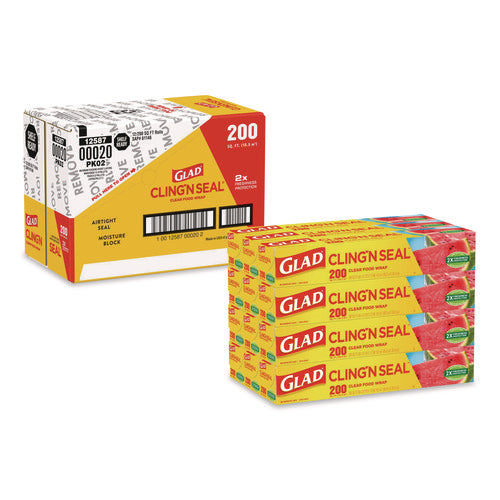 Image of Glad® Cling'N Seal Plastic Food Wrap, 200 sq ft, 12 Rolls/Carton