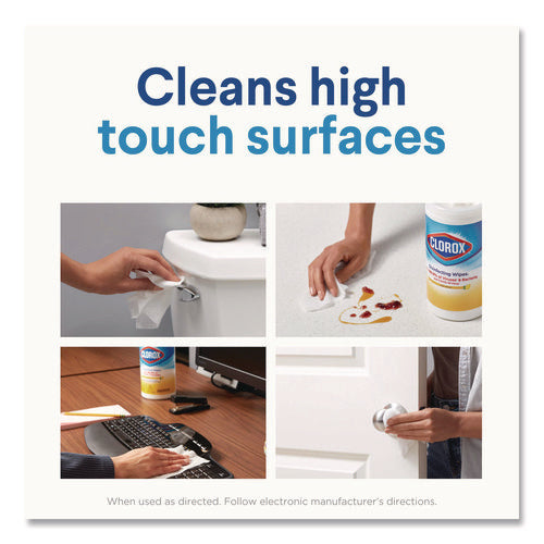 Image of Clorox® Disinfecting Wipes, Bleach Free Cleaning Wipes, 1-Ply, 7 x 7.75, Crisp Lemon, White, 75/Canister, 6 Canisters/Carton