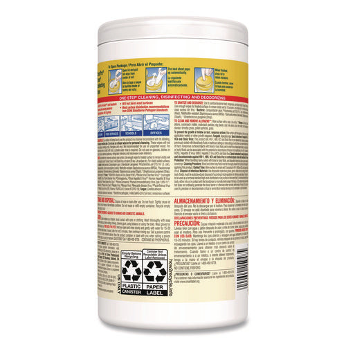 Image of Clorox® Disinfecting Wipes, 1-Ply, 7 x 8, Lemon Fresh, White, 75/Canister, 6/Carton