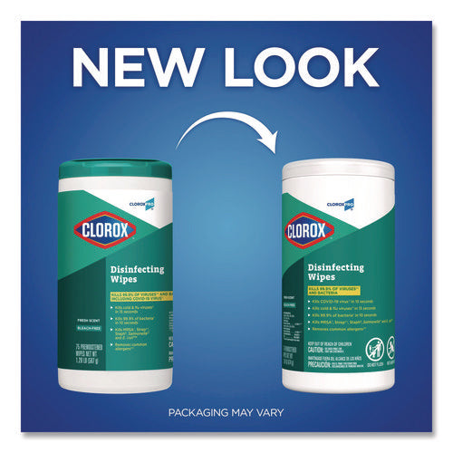 Image of Clorox® Disinfecting Wipes, 1-Ply, Fresh Scent, 7 x 8, White, 75/Canister, 6 Canisters/Carton