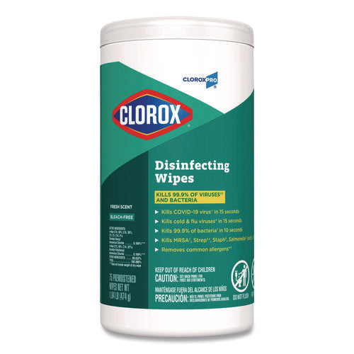 Image of Clorox® Disinfecting Wipes, 1-Ply, Fresh Scent, 7 x 8, White, 75/Canister, 6 Canisters/Carton