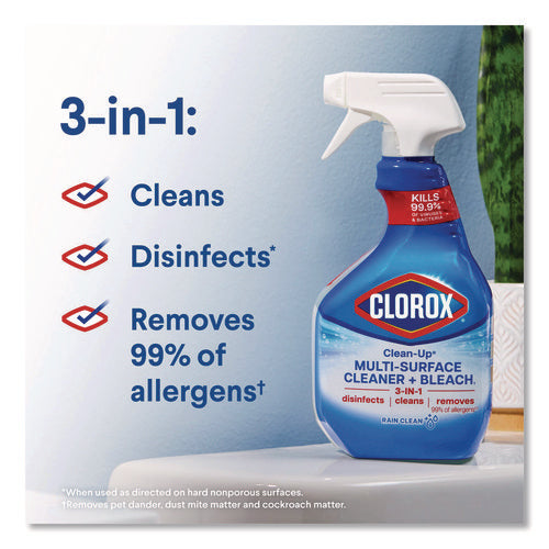 Image of Clorox® Clean-Up Multi-Surface Cleaner with Bleach, 32 oz Spray Bottle, Rain Clean Scent, 9/Carton