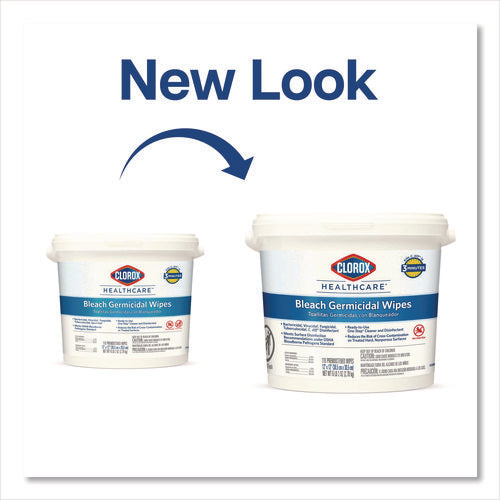 Image of Clorox Healthcare® Bleach Germicidal Wipes, 1-Ply, 12 x 12, Unscented, White, 110/Bucket