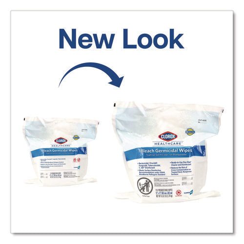 Image of Clorox Healthcare® Bleach Germicidal Wipes, Refill for Bucket, 1-Ply, 12 x 12, Unscented, White, 110/Pouch