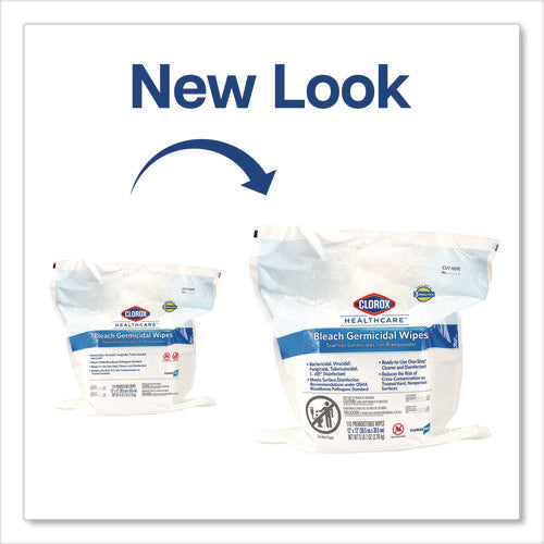 Image of Clorox Healthcare® Bleach Germicidal Wipes, 1-Ply, 12 x 12, Unscented, White, 110/Refill, 2 Refills/Carton