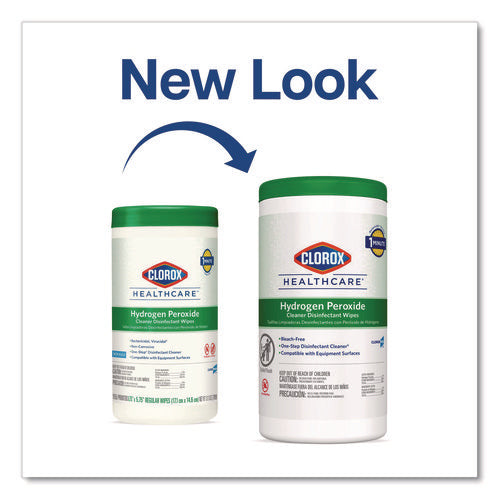 Image of Clorox Healthcare® Hydrogen Peroxide Cleaner Disinfectant Wipes, 9 x 6.75, Unscented, White, 95/Canister, 6 Canisters/Carton