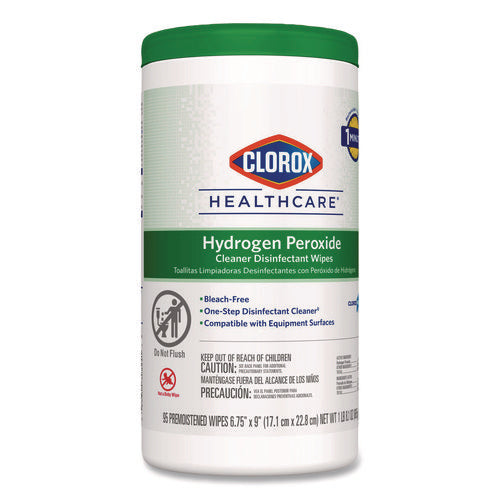 Image of Clorox Healthcare® Hydrogen Peroxide Cleaner Disinfectant Wipes, 9 x 6.75, Unscented, White, 95/Canister, 6 Canisters/Carton