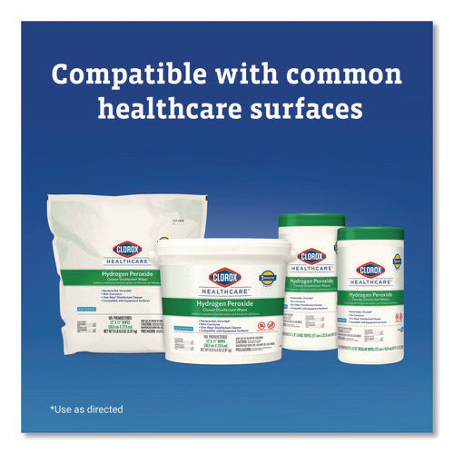 Image of Clorox Healthcare® Hydrogen Peroxide Cleaner Disinfectant Wipes, 9 x 6.75, Unscented, White, 95/Canister, 6 Canisters/Carton