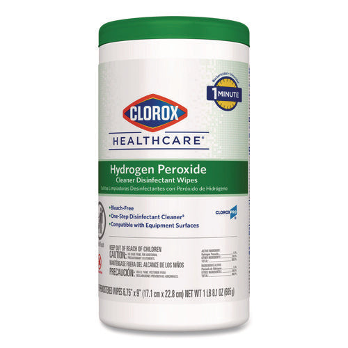 Image of Clorox Healthcare® Hydrogen Peroxide Cleaner Disinfectant Wipes, 9 x 6.75, Unscented, White, 95/Canister, 6 Canisters/Carton