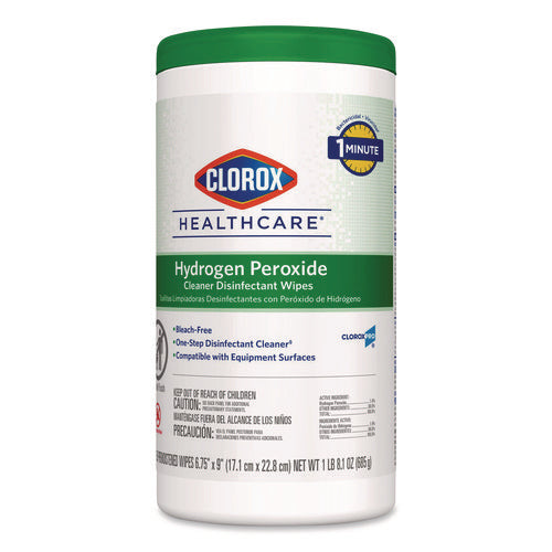 Image of Clorox Healthcare® Hydrogen Peroxide Cleaner Disinfectant Wipes, 6.75 x 9, White, 95/Canister