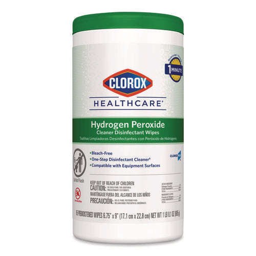 Image of Clorox Healthcare® Hydrogen Peroxide Cleaner Disinfectant Wipes, 6.75 x 9, White, 95/Canister