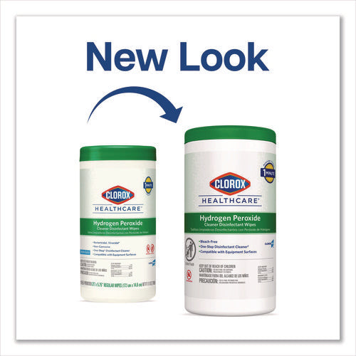 Image of Clorox Healthcare® Hydrogen Peroxide Cleaner Disinfectant Wipes, 6.75 x 5.75, Unscented, 155 Wipes/Canister