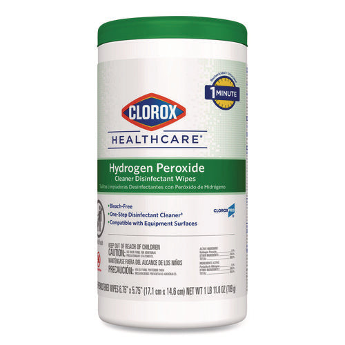 Image of Clorox Healthcare® Hydrogen Peroxide Cleaner Disinfectant Wipes, 6.75 x 5.75, Unscented, 155 Wipes/Canister