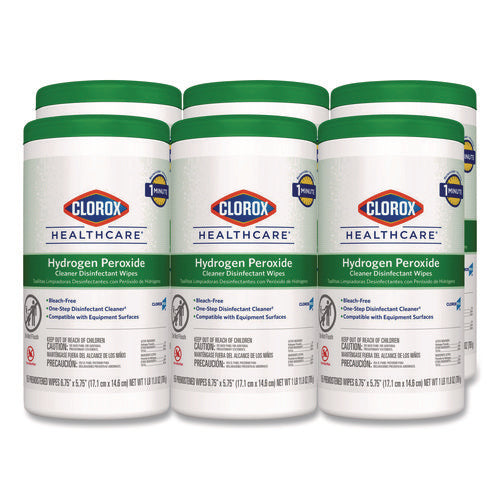 Image of Clorox Healthcare® Hydrogen Peroxide Cleaner Disinfectant Wipes, 6.75 x 5.75, Unscented, 155 Wipes/Canister