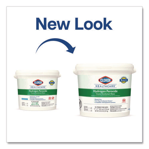 Image of Clorox Healthcare® Hydrogen Peroxide Cleaner Disinfectant Wipes, 12 x 11, Unscented, White, 185/Bucket, 2 Buckets/Carton