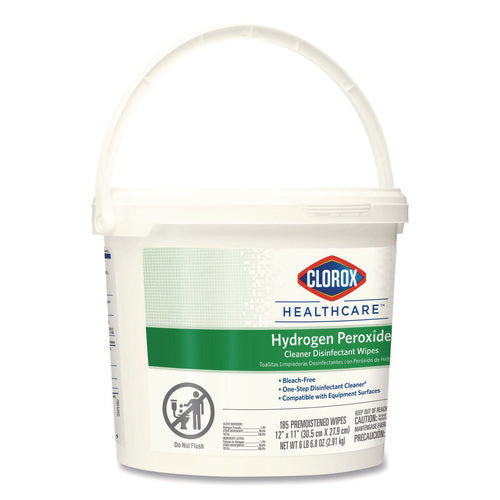 Image of Clorox Healthcare® Hydrogen Peroxide Cleaner Disinfectant Wipes, 12 x 11, Unscented, White, 185/Bucket, 2 Buckets/Carton