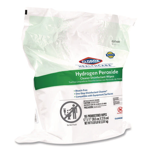 Image of Clorox Healthcare® Hydrogen Peroxide Cleaner Disinfectant Wipes, 12 x 11, Unscented, White, 185/Pack, 2 Packs/Carton