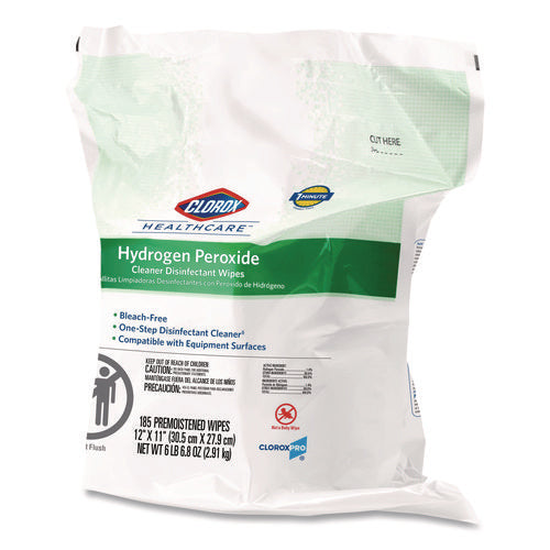 Image of Clorox Healthcare® Hydrogen Peroxide Cleaner Disinfectant Wipes, 12 x 11, Unscented, White, 185/Pack, 2 Packs/Carton