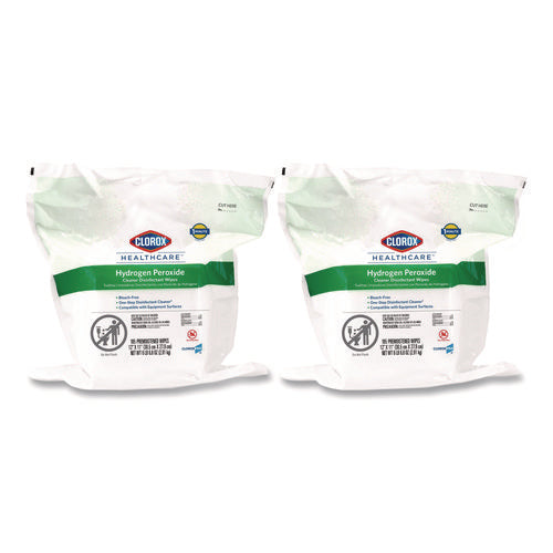 Image of Clorox Healthcare® Hydrogen Peroxide Cleaner Disinfectant Wipes, 12 x 11, Unscented, White, 185/Pack, 2 Packs/Carton