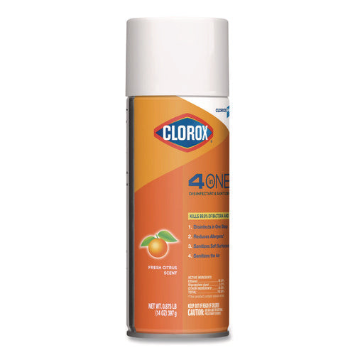 Image of Clorox® 4-In-One Disinfectant And Sanitizer, Citrus, 14 Oz Aerosol Spray, 12/carton